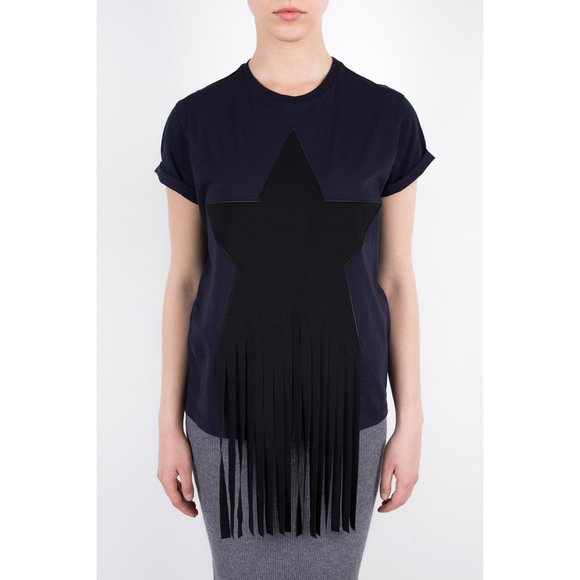 Stella McCartney Navy/Black Star Fringe Tee Shirt, size 42 (fits like a size 4) - Picture 2 of 10